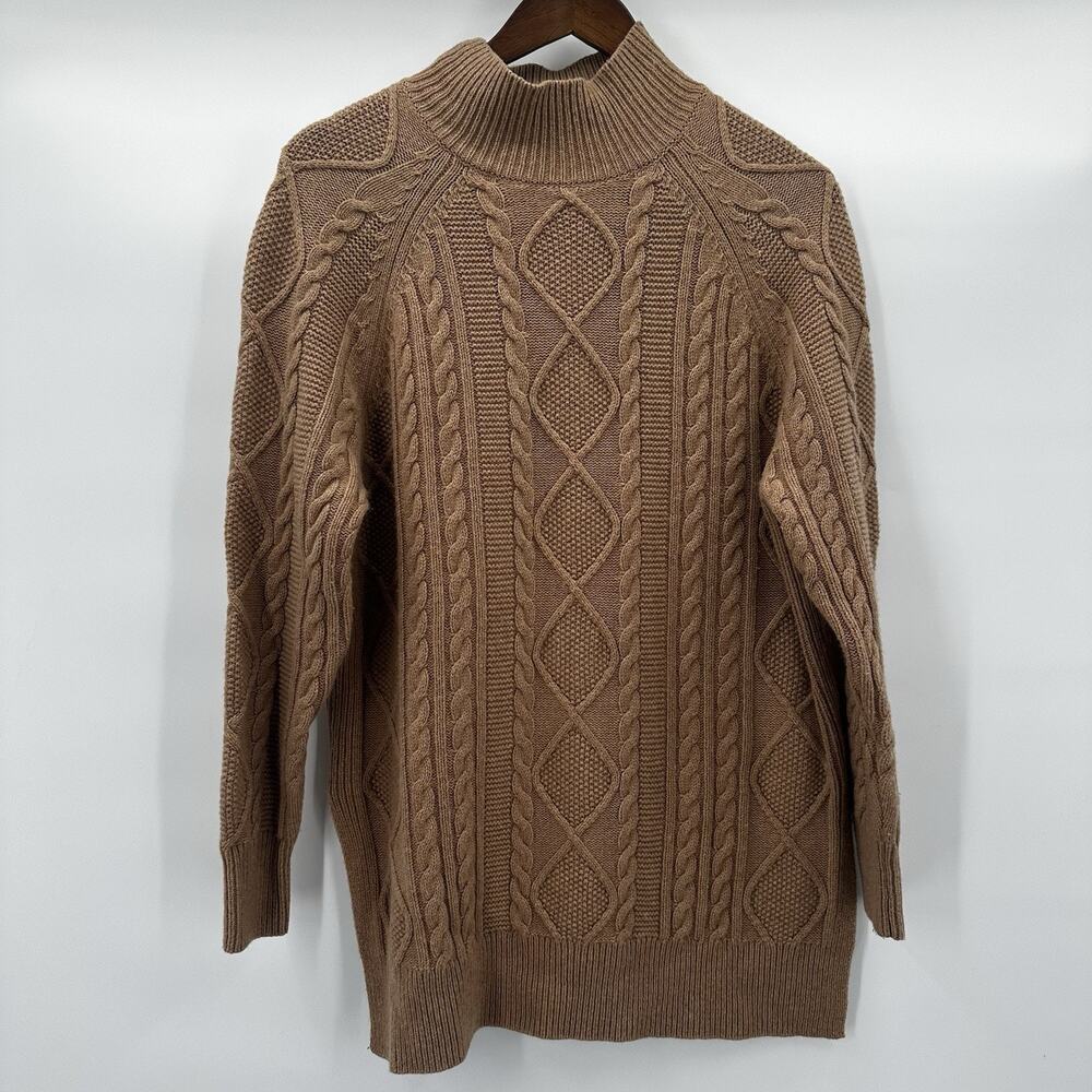 REISS Sweater Womens Small Brown Cable Knit Chunky Boxy Mock Nina Wool Jumper